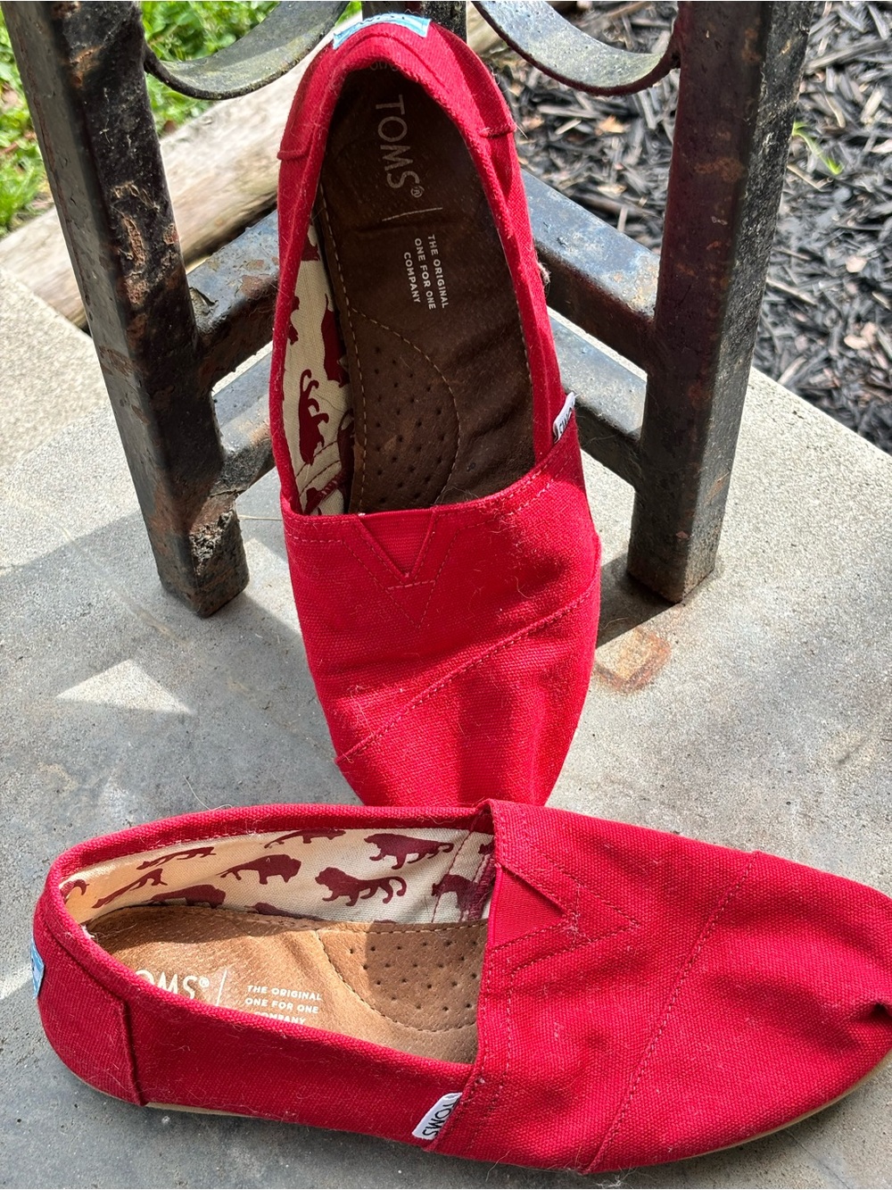 Toms Red Canvas Slip-On Pair with Printed Lining